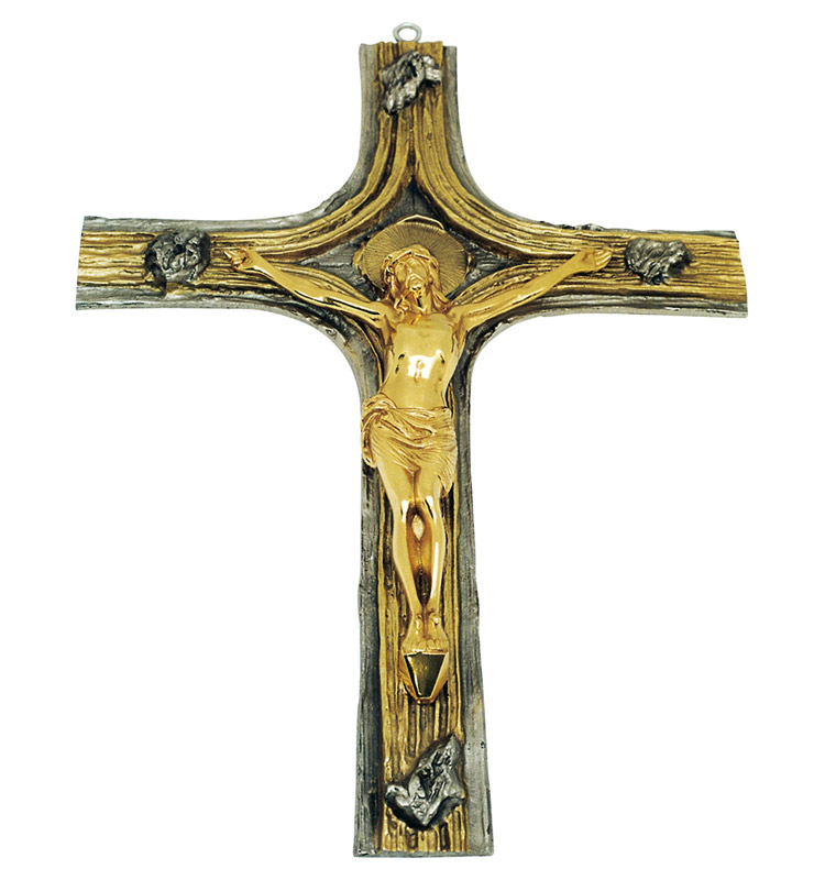 Croix Catholique Murale En Laiton Bicolore Et Fond En Relief Wall Crosses Catholic Supplies And Religious Items Made In Italy